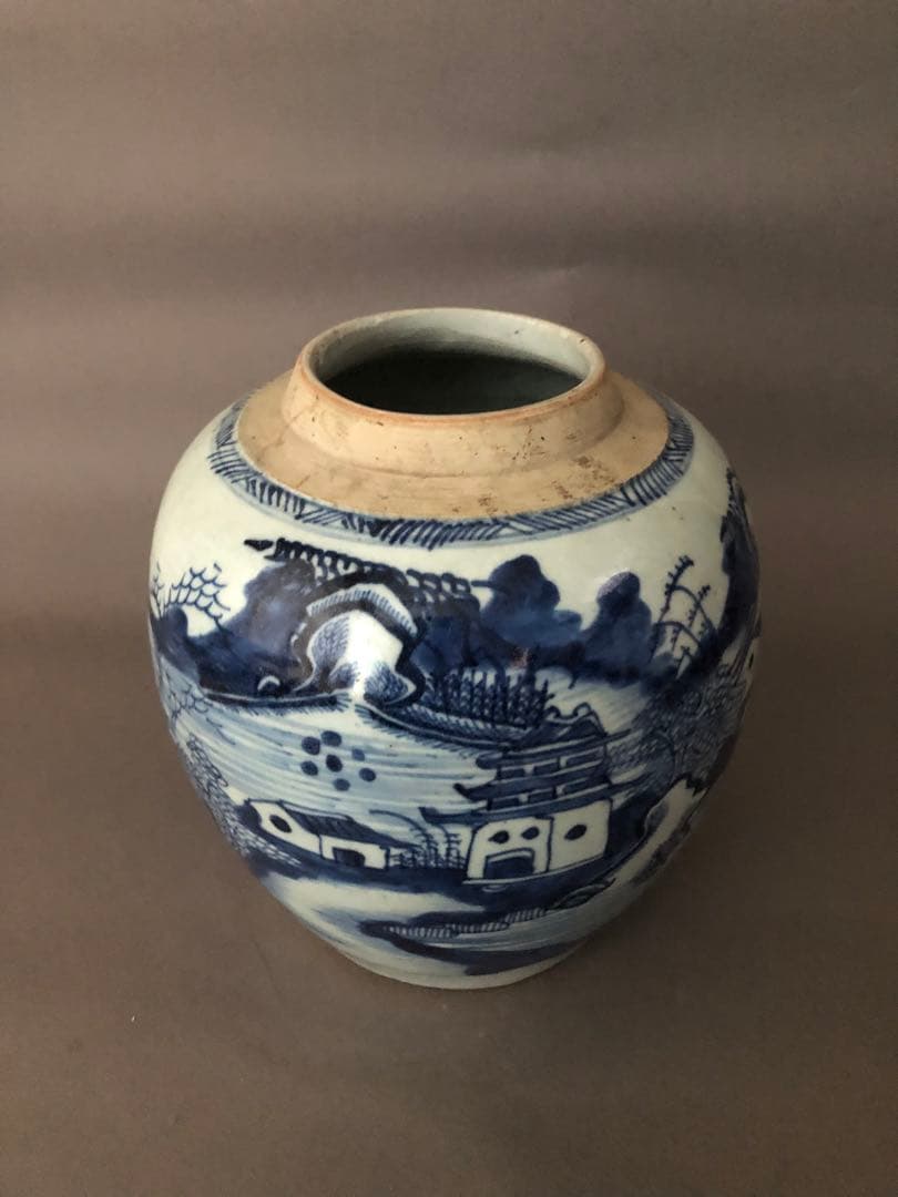 中国骨董　陶器　青花紋　壺　清朝　1985年香港スタンレーにて購入