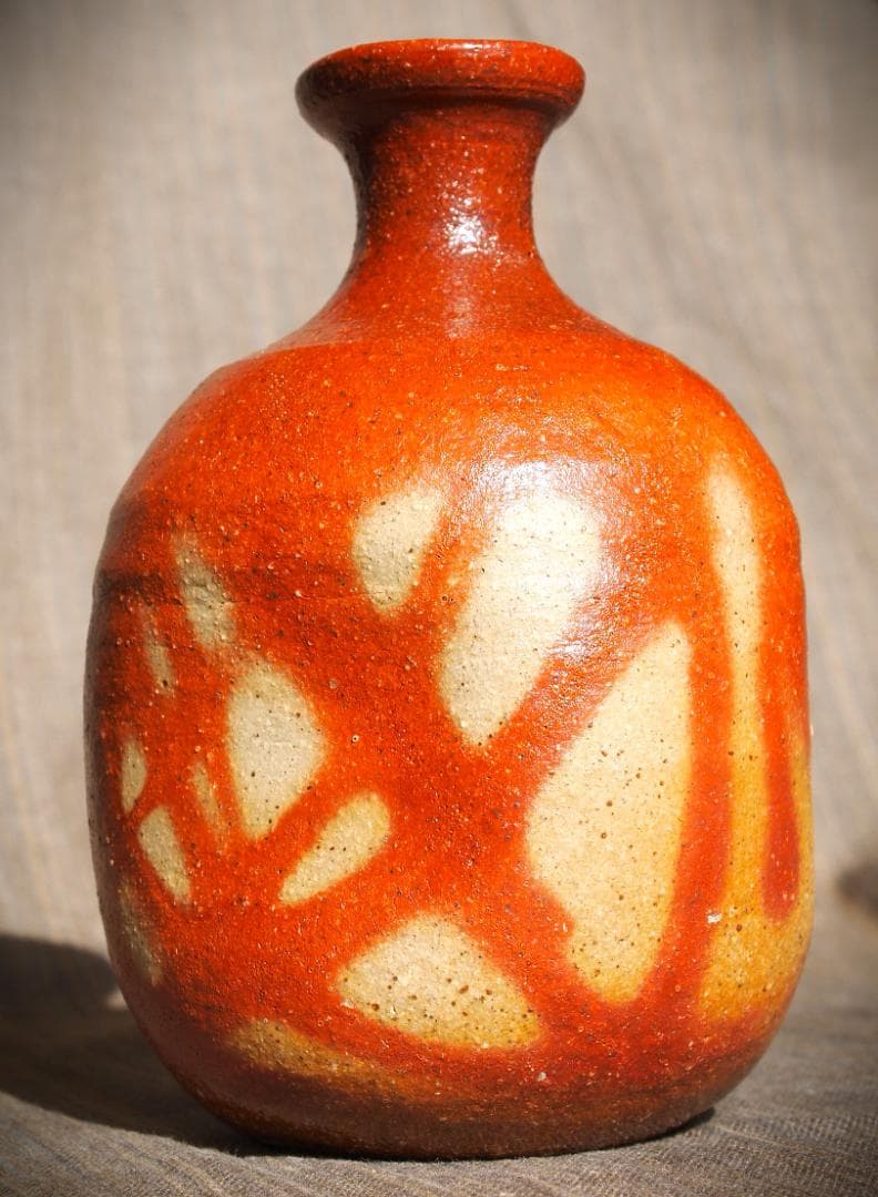 希少作★末田恵【師：安倍安人】備前緋襷徳利★共箱・共布