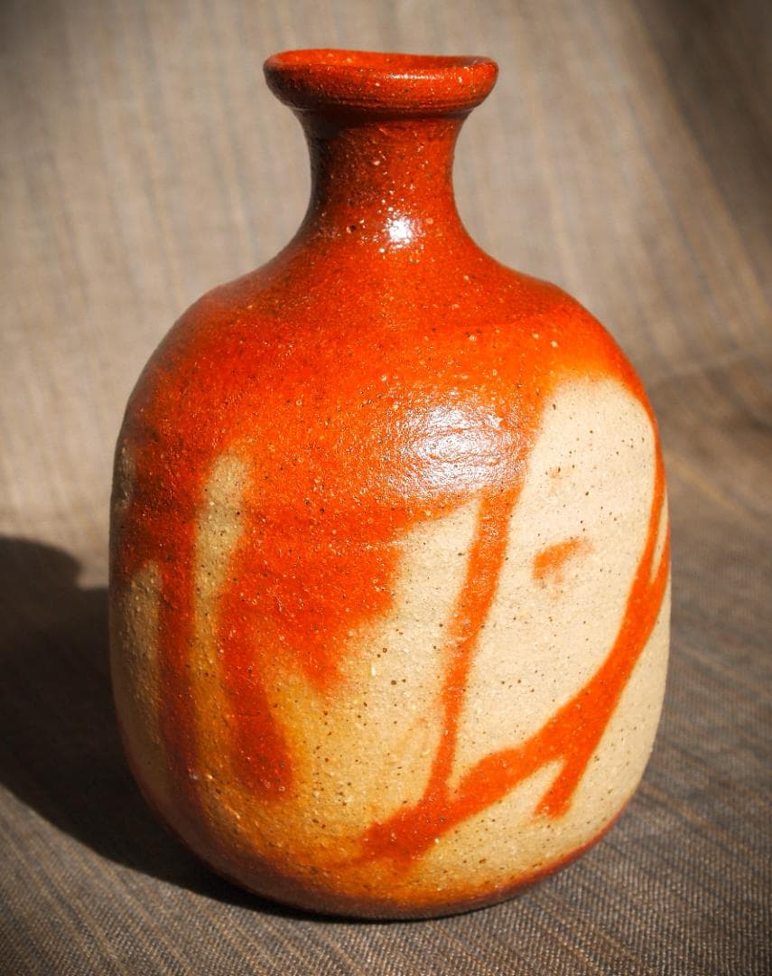 希少作★末田恵【師：安倍安人】備前緋襷徳利★共箱・共布