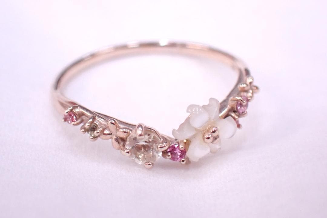 サマンサティアラ K10 フラワーリング 9号 レモンクォーツ ペリドット 指輪