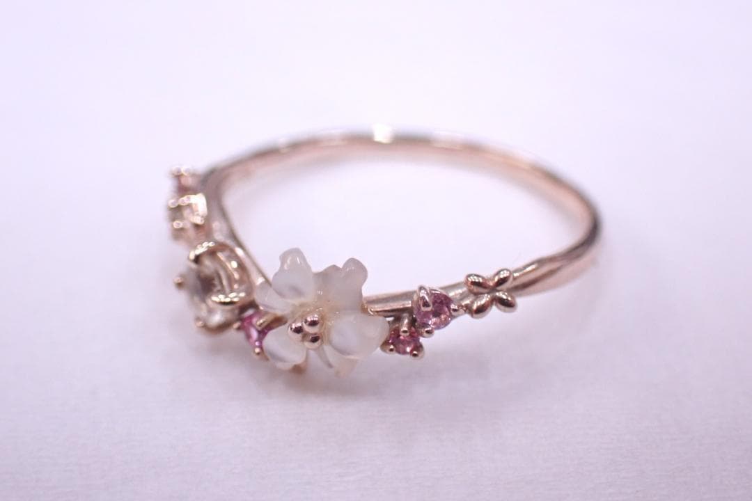 サマンサティアラ K10 フラワーリング 9号 レモンクォーツ ペリドット 指輪