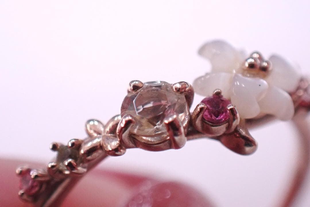 サマンサティアラ K10 フラワーリング 9号 レモンクォーツ ペリドット 指輪