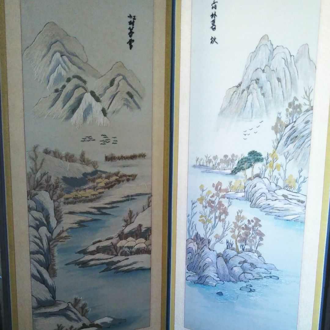 ※[引き取り限定‼]※中国古美術/四季山水図刺繍屏風【作者不詳】