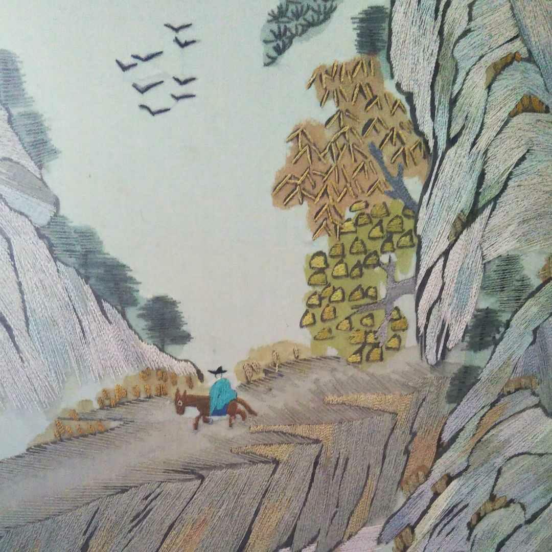 ※[引き取り限定‼]※中国古美術/四季山水図刺繍屏風【作者不詳】