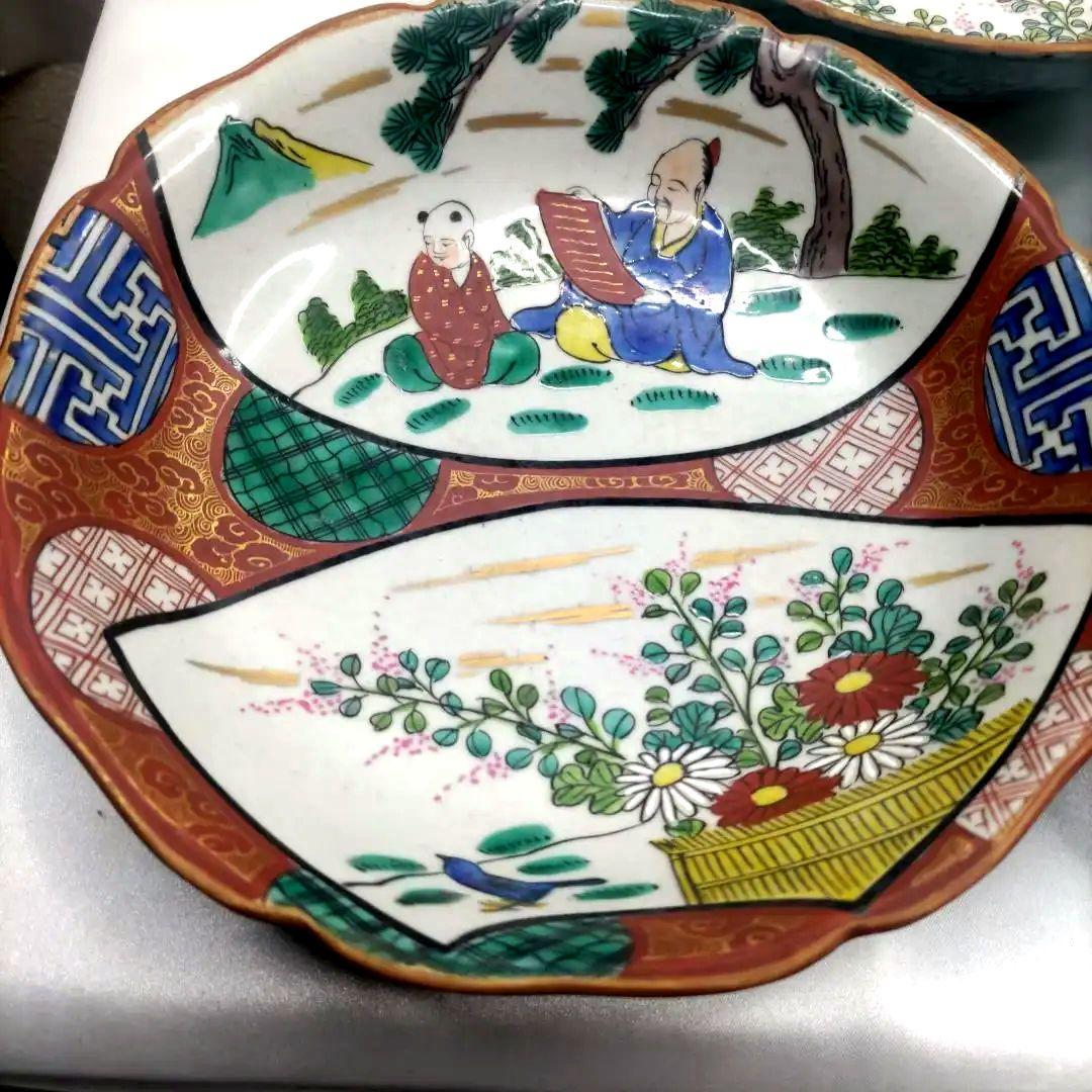 九谷焼　古九谷　庄三　色絵　6寸皿　なます皿　小皿　小鉢　5客セット