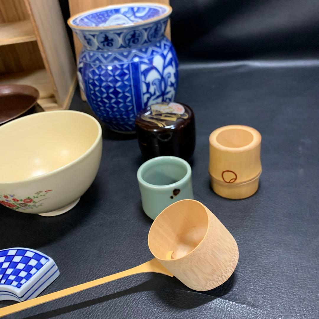 茶箱　短冊　茶道具セット　歴史　古物　茶碗　水差し　茶灼　銘有　棗