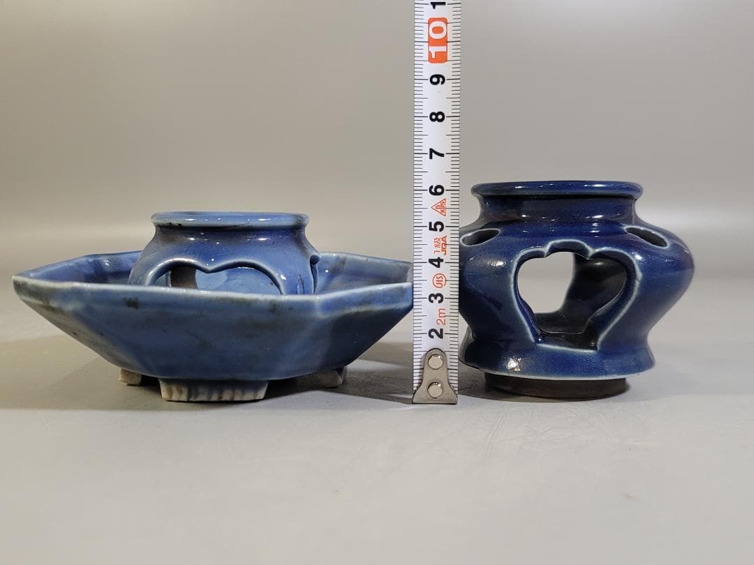 古伊万里 瑠璃 盃台 二件 DT463