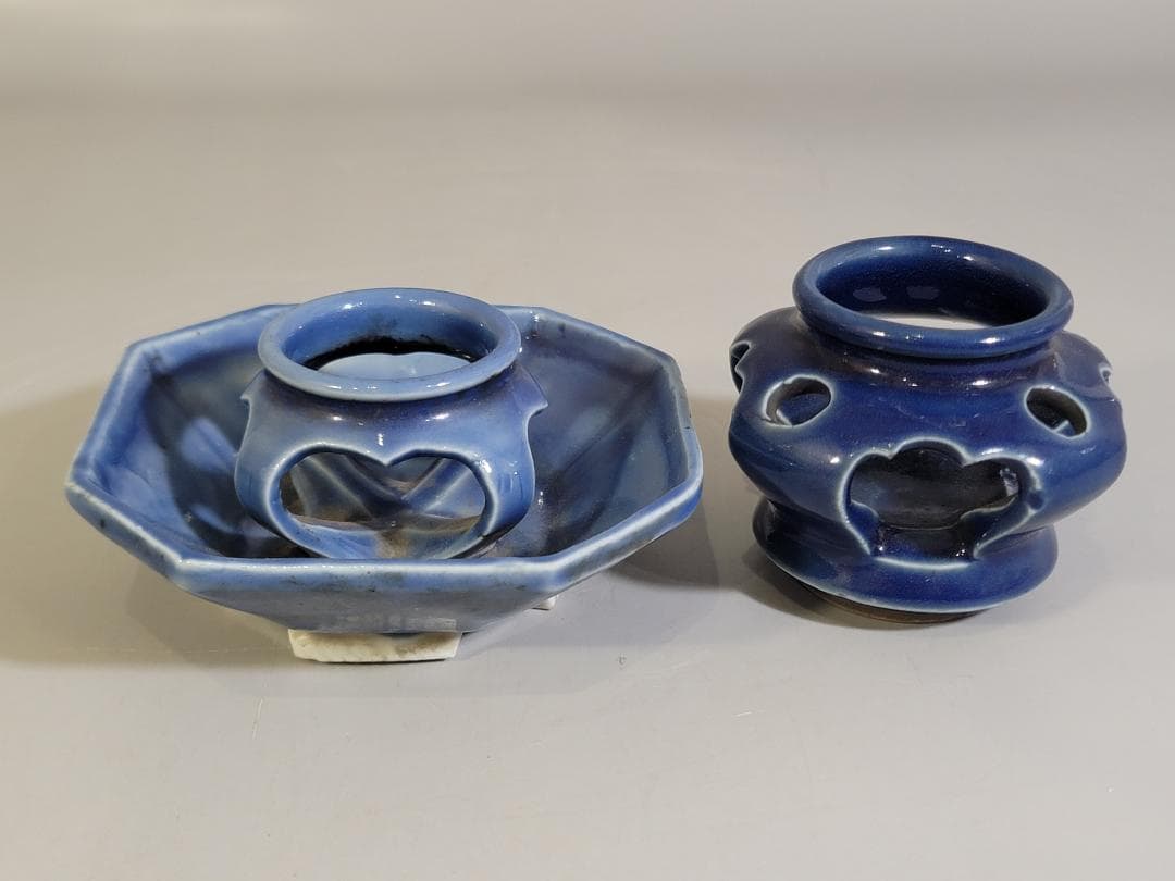 古伊万里 瑠璃 盃台 二件 DT463