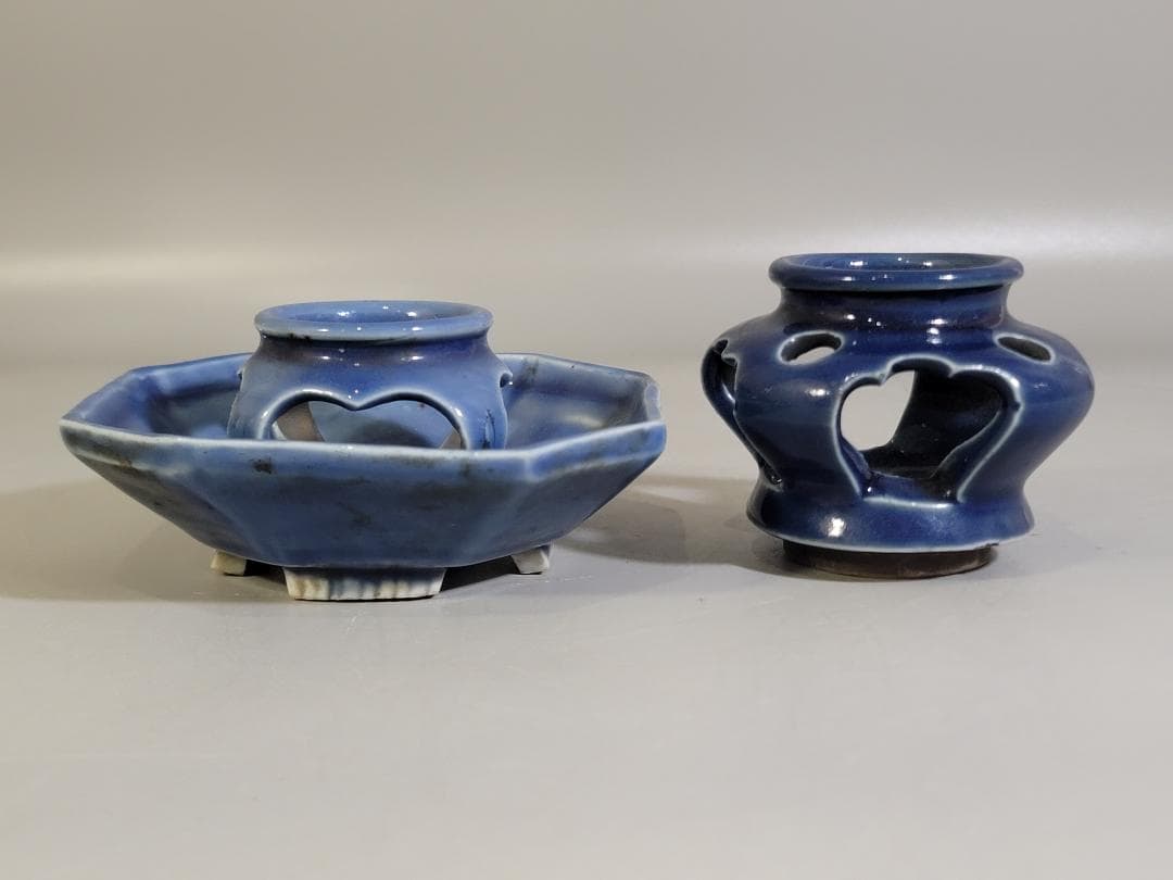 古伊万里 瑠璃 盃台 二件 DT463