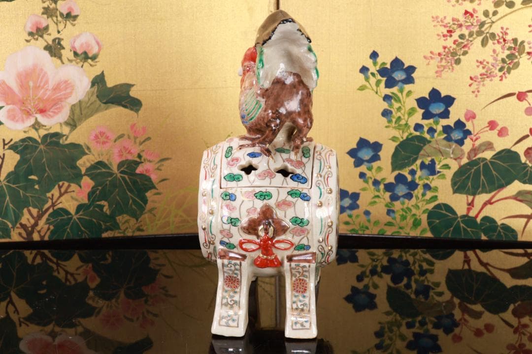 たかリン、仁清銘　京焼染錦　太鼓型　香炉　床飾　置物　野々村仁清　BE88