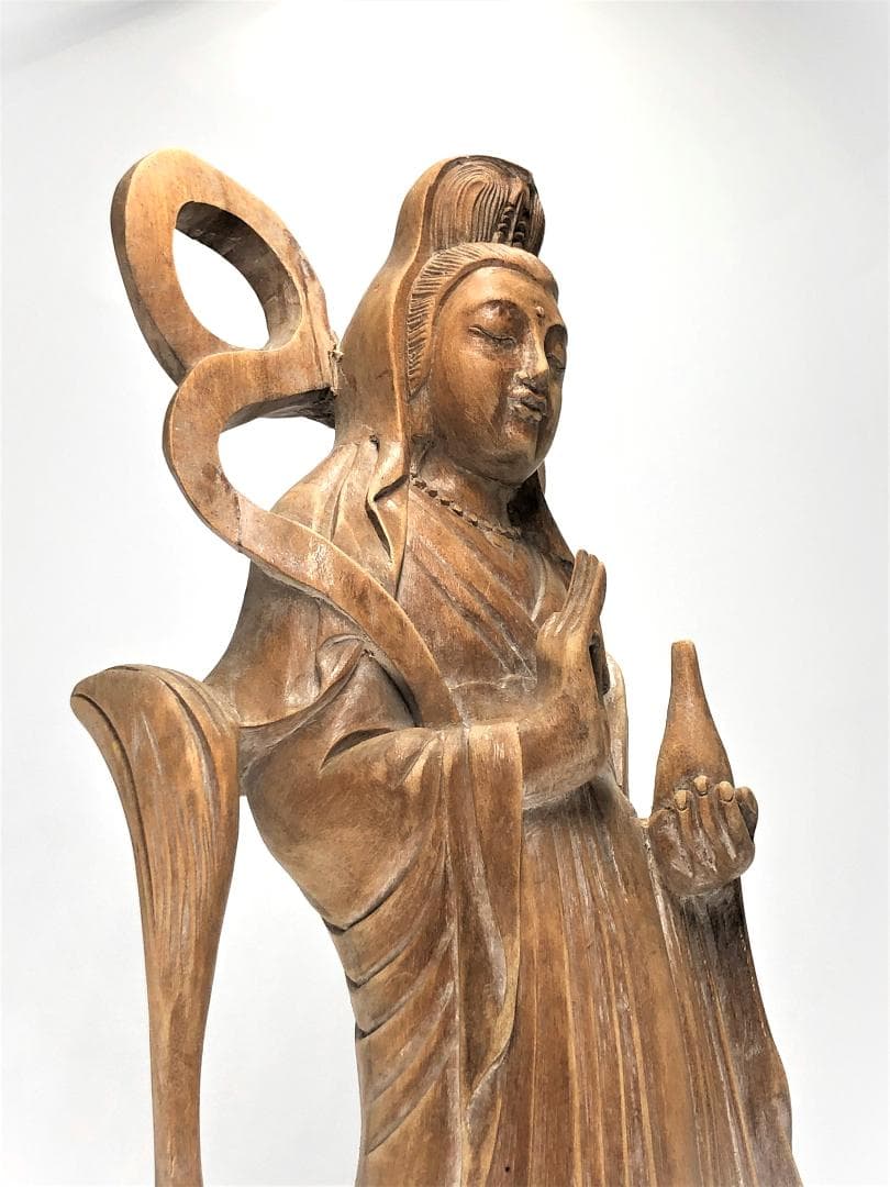 【 木彫羽衣観音 】　柘植36.5ｃｍ　アンティーク