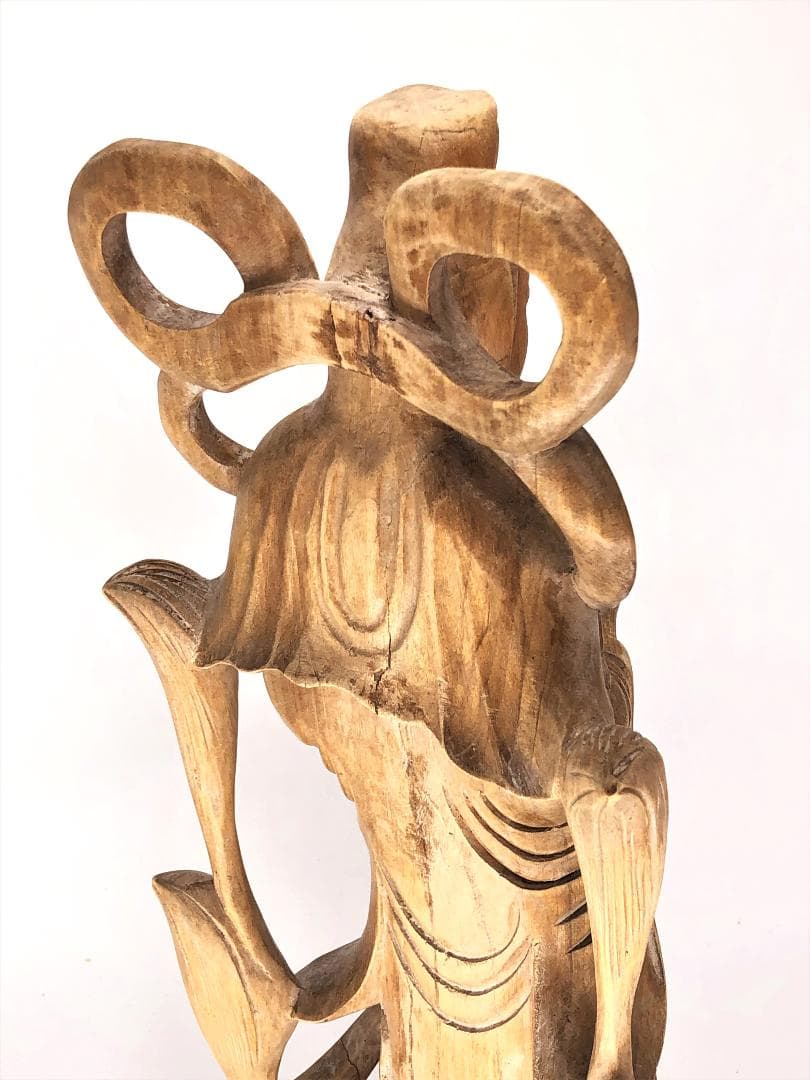 【 木彫羽衣観音 】　柘植36.5ｃｍ　アンティーク