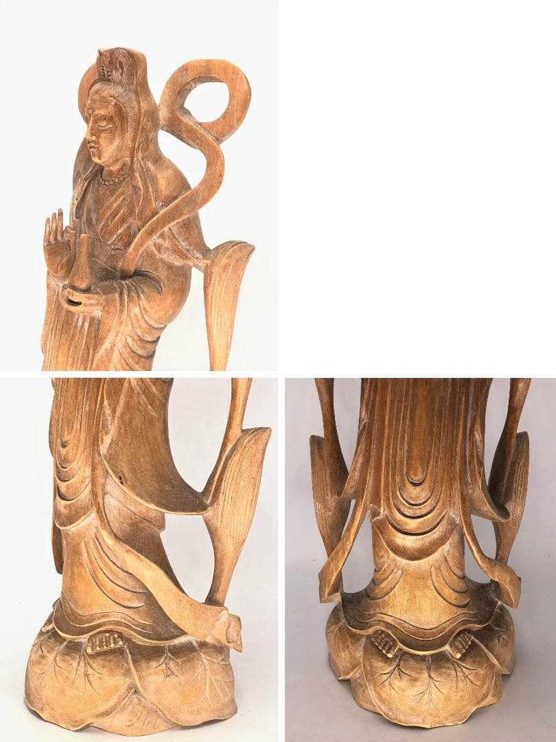 【 木彫羽衣観音 】　柘植36.5ｃｍ　アンティーク