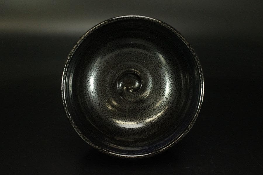 茶道具 天野達夫 油滴茶碗 共箱 師清水六兵衛(A257)