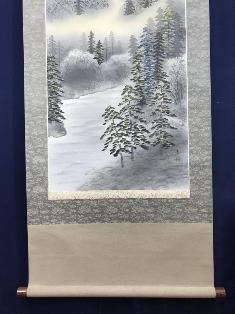 【真作】孝調/金彩山水図/山水図/早春図/掛軸/名家伝来/AC-635