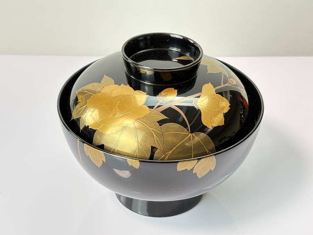 【未使用】越前漆器【源伸堂】蒔絵付　吸物椀5客セット 共箱栞付R7112328