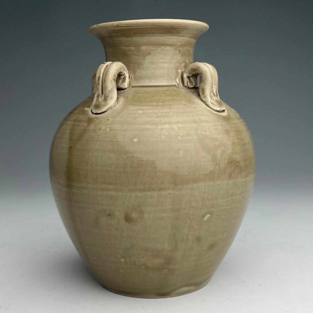 越窯 青磁 青釉四耳壺 中国古玩 中国美術 唐物 擺件 旧家蔵出