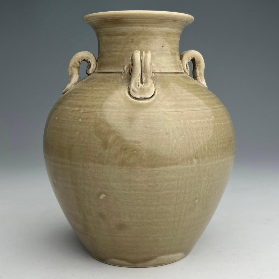 越窯 青磁 青釉四耳壺 中国古玩 中国美術 唐物 擺件 旧家蔵出