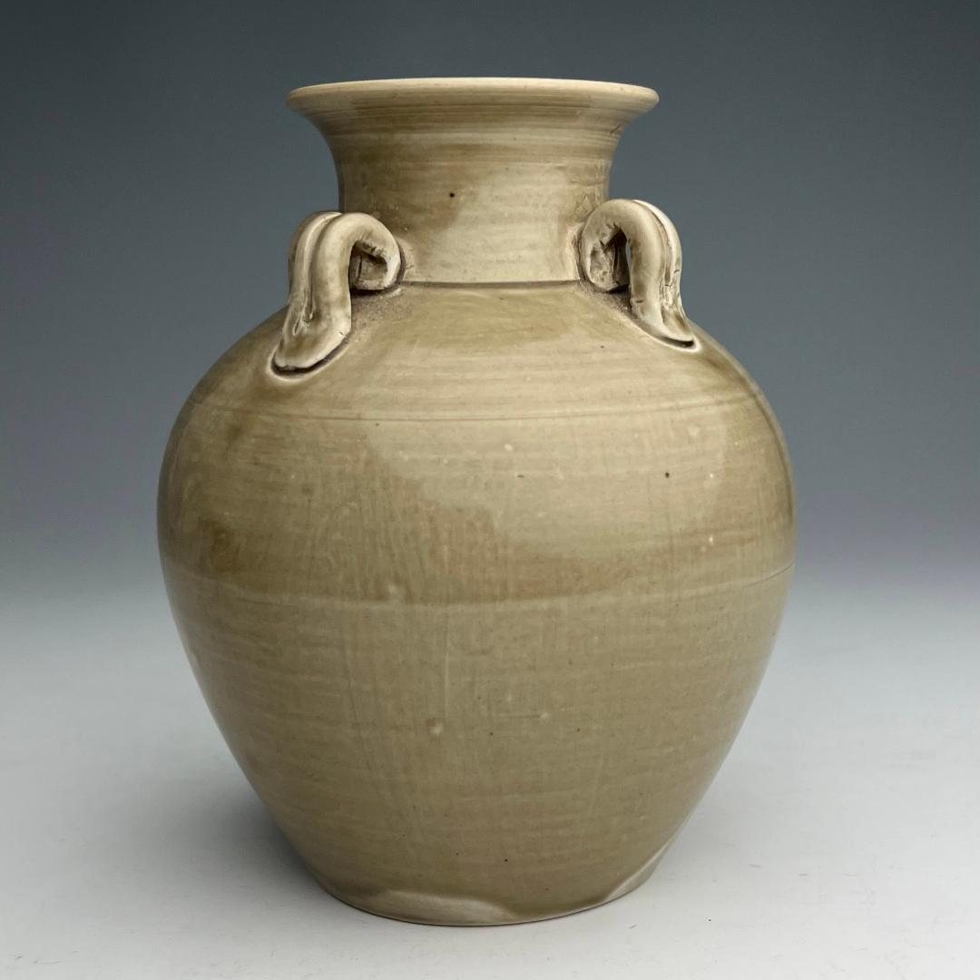 越窯 青磁 青釉四耳壺 中国古玩 中国美術 唐物 擺件 旧家蔵出