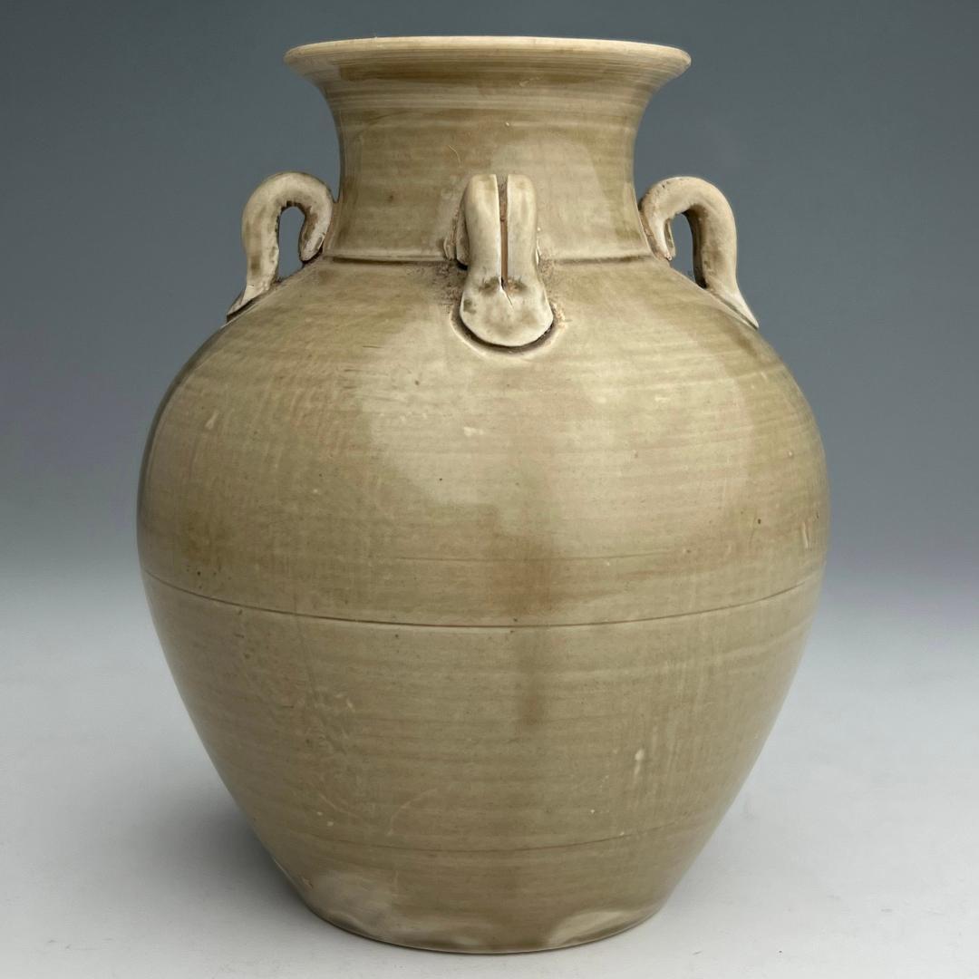 越窯 青磁 青釉四耳壺 中国古玩 中国美術 唐物 擺件 旧家蔵出