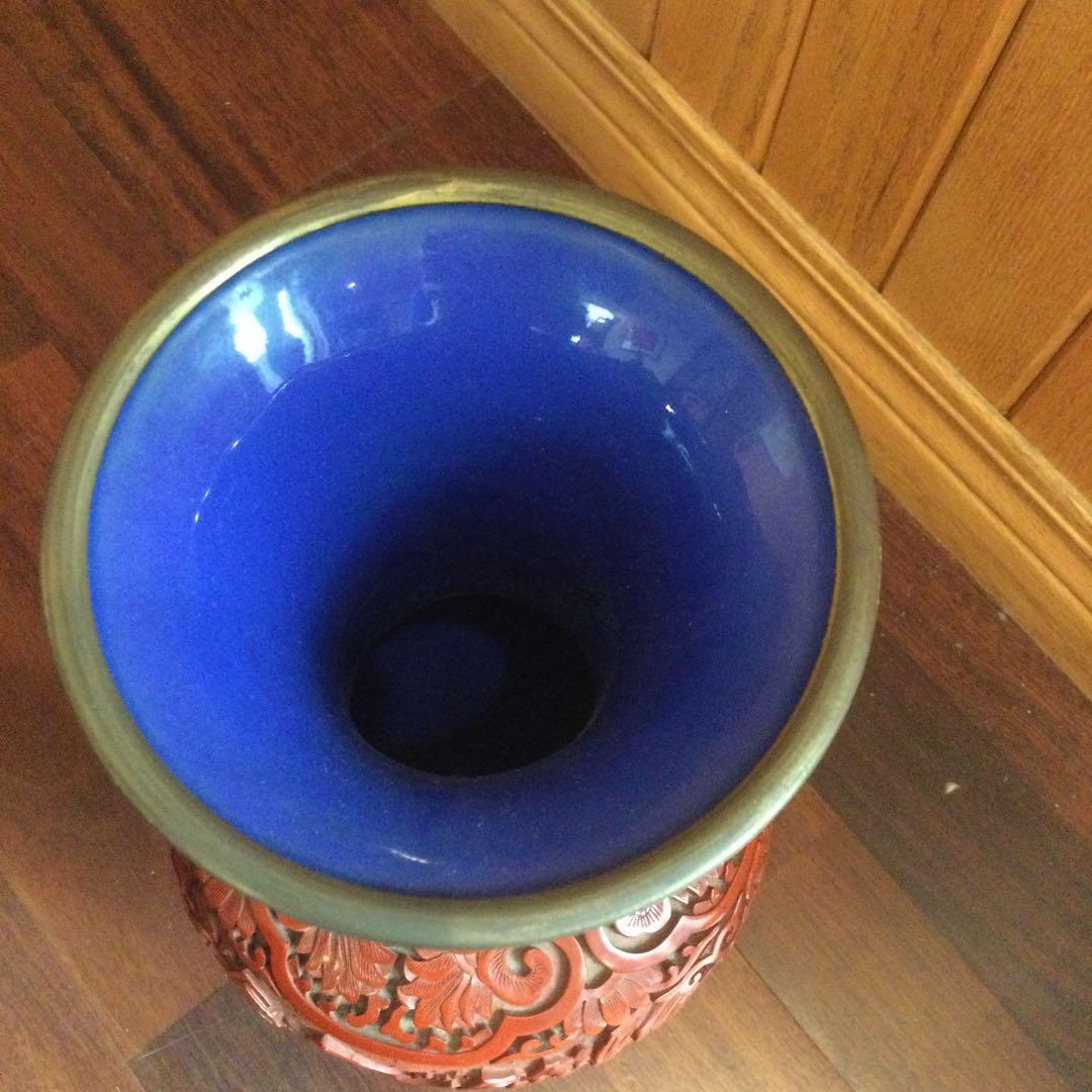 堆朱花瓶、中国製、文化大革命時代