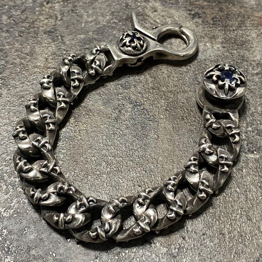 A&G シルバー サファイア クロス フレア ファンシー チェーン ブレスレット