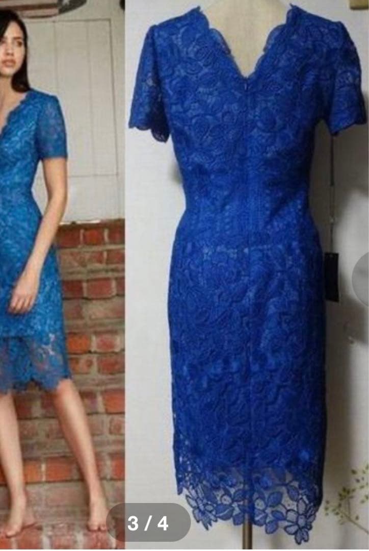 TADASHISHOJIタダシ ショージ　 Vネックワンピース　サイズ2青ブルー