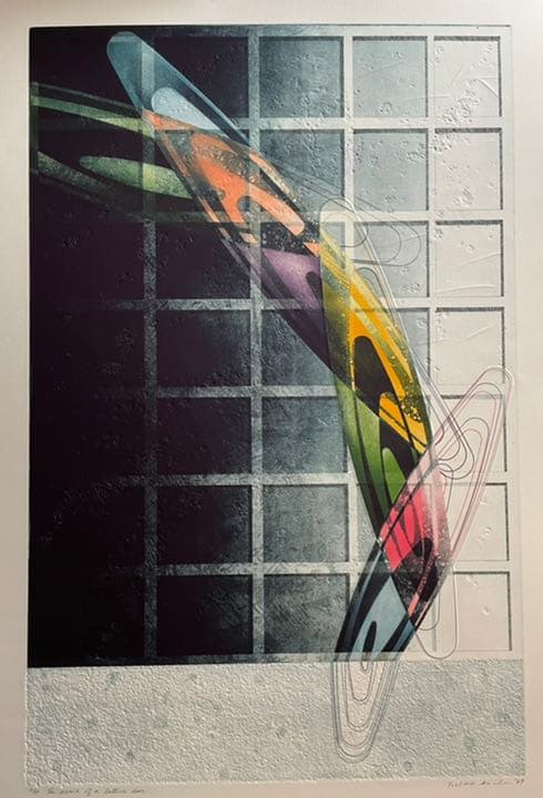 銅版画 : 有地好登「The scence of a lattice door」