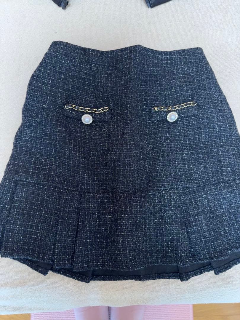 黒 ツイード風 ミニドレス ジッパー付き