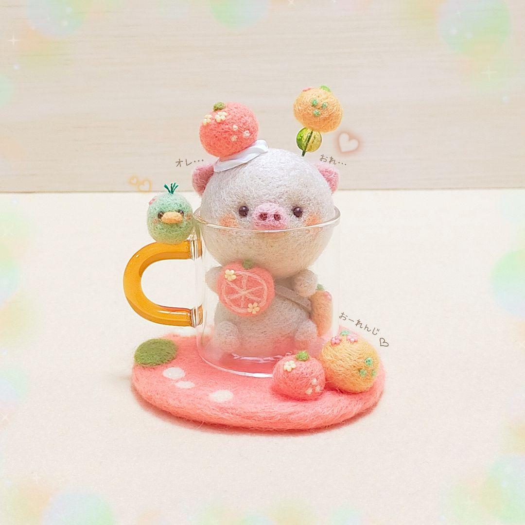 ✿羊毛フェルト✿オレンジ✿ぶたさん✿soda✿