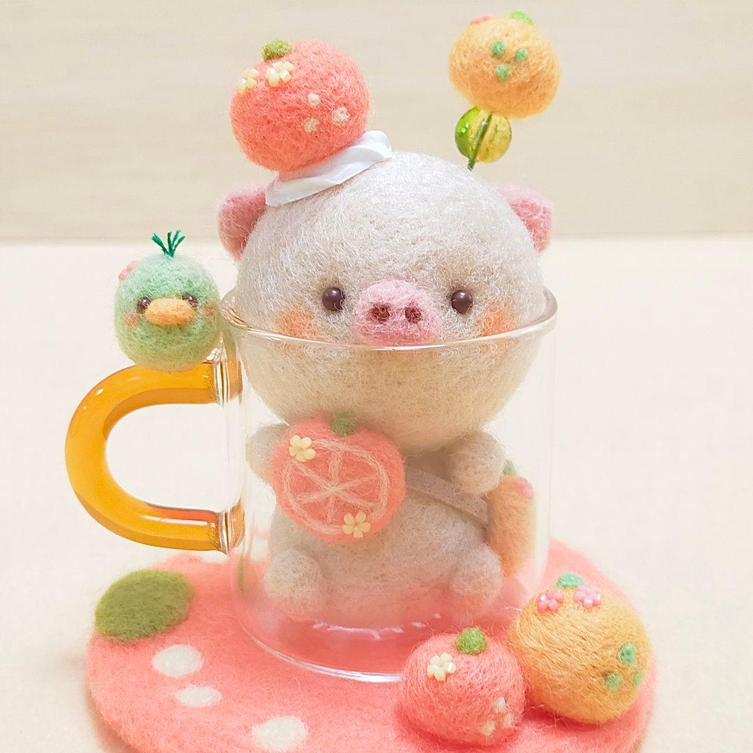 ✿羊毛フェルト✿オレンジ✿ぶたさん✿soda✿