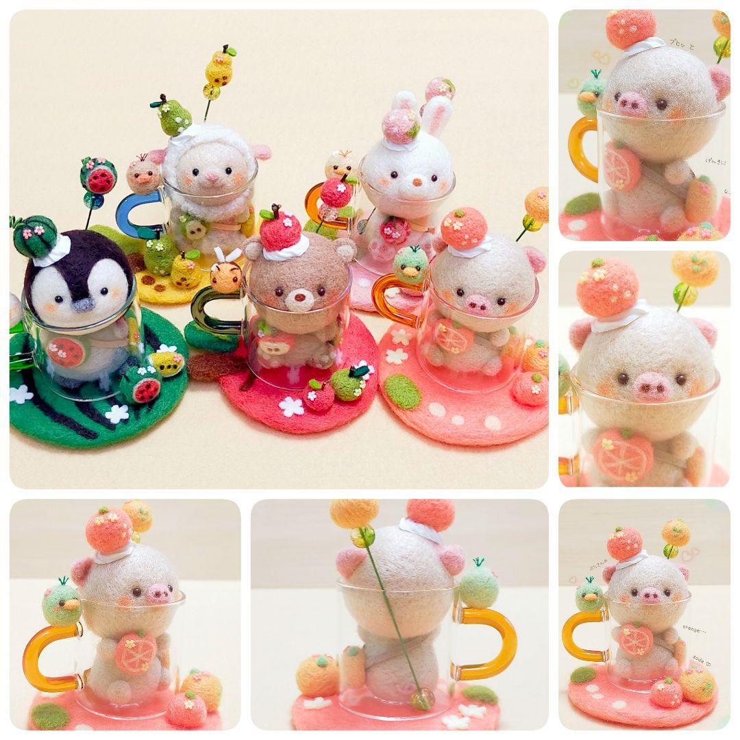 ✿羊毛フェルト✿オレンジ✿ぶたさん✿soda✿