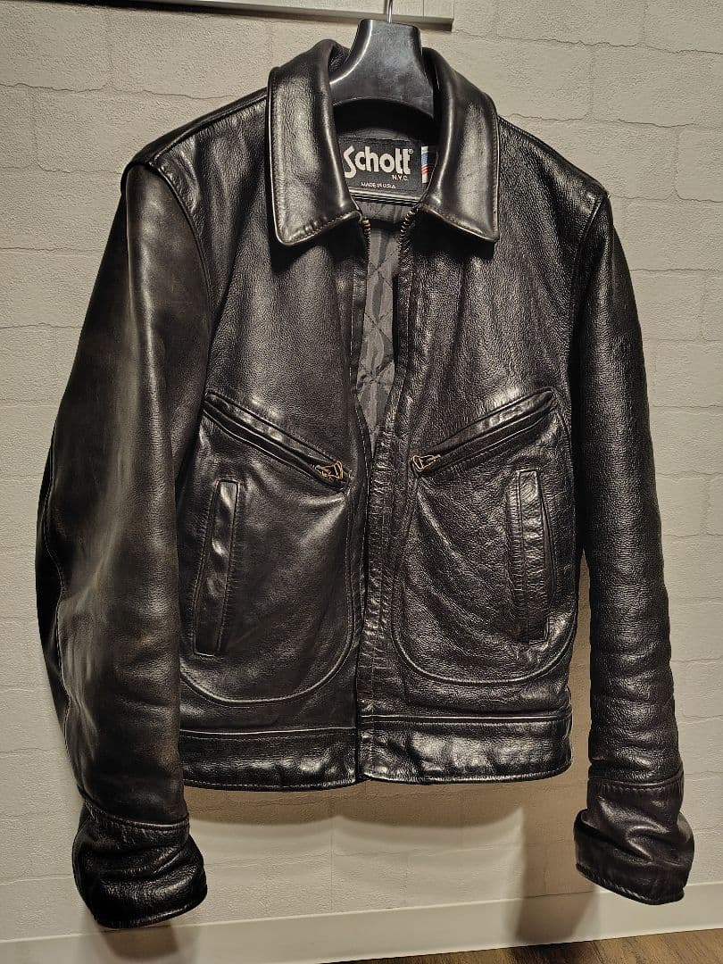 Schott シングルライダース ブラック 茶芯