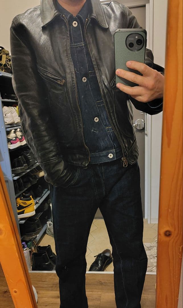 Schott シングルライダース ブラック 茶芯