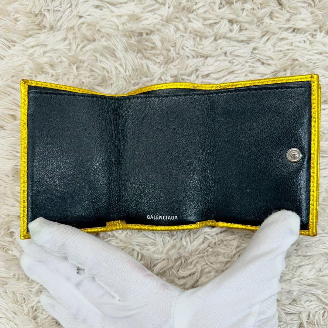 【美品】バレンシアガ 三つ折財布 ゴールド カーフスキン エブリイデイ