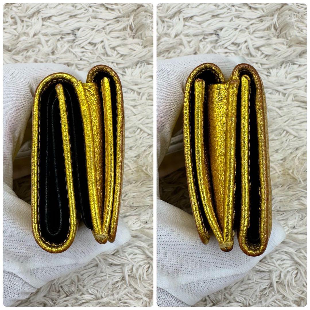 【美品】バレンシアガ 三つ折財布 ゴールド カーフスキン エブリイデイ