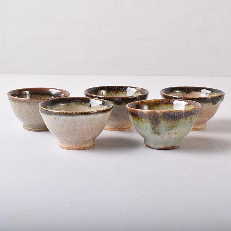 唐津焼　朝鮮唐津　煎茶碗　五客　時代箱　V　R8779