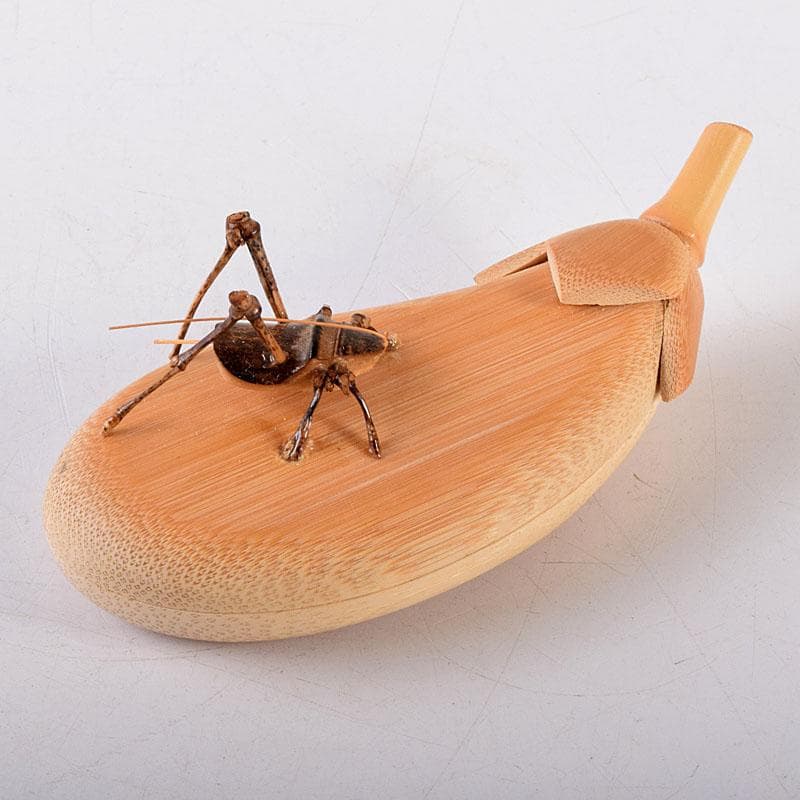 茶道具　加州木芸師　清水晃樹作　大名竹　福茄子香合　鈴虫付　共箱　V　8011