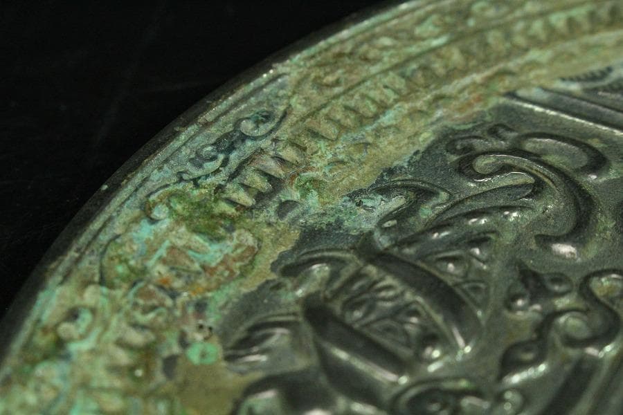 中国美術 白銅 龍紋 古鏡 φ17.5cm(K-HA465)