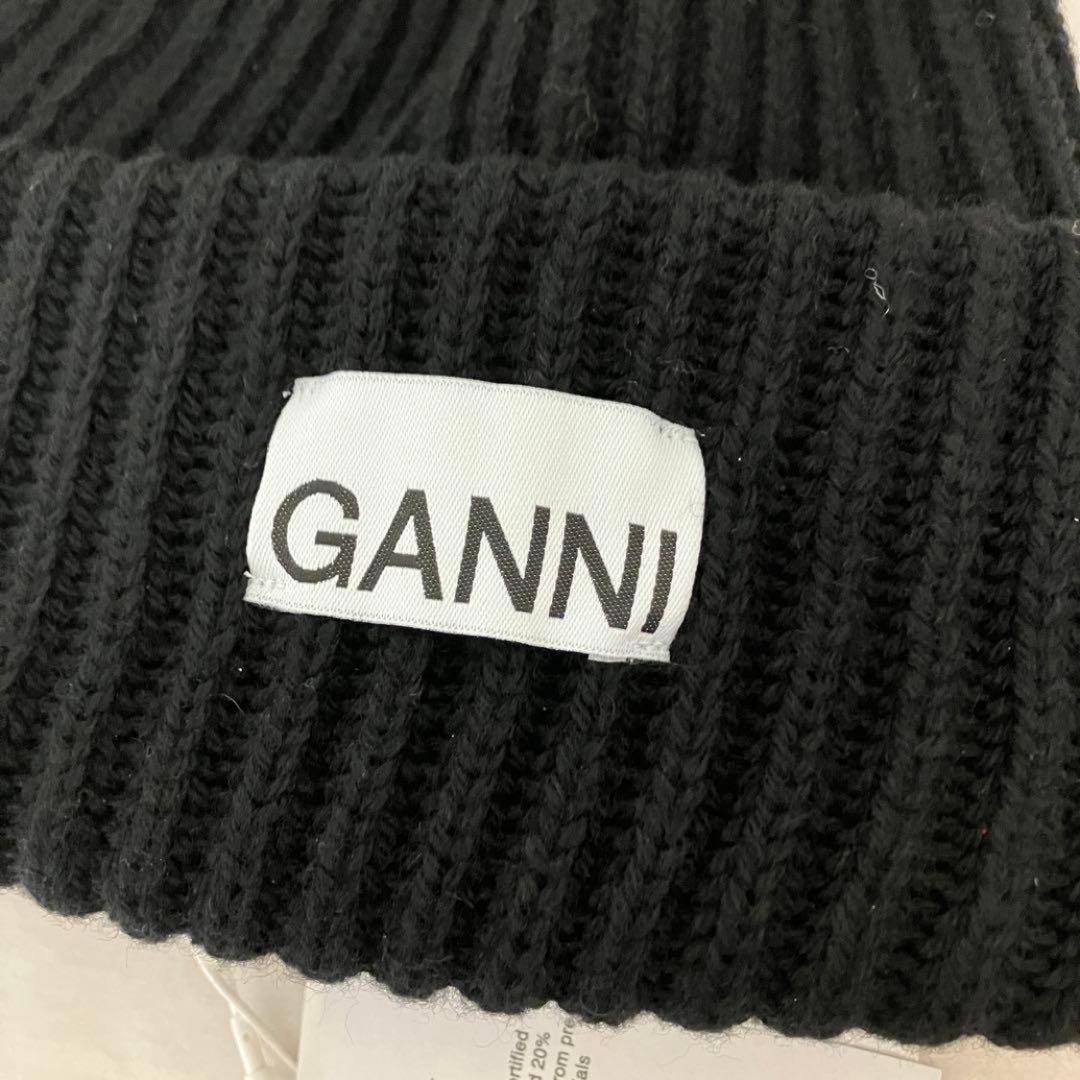 新品 GANNI ビーニー ニット帽 ブラック