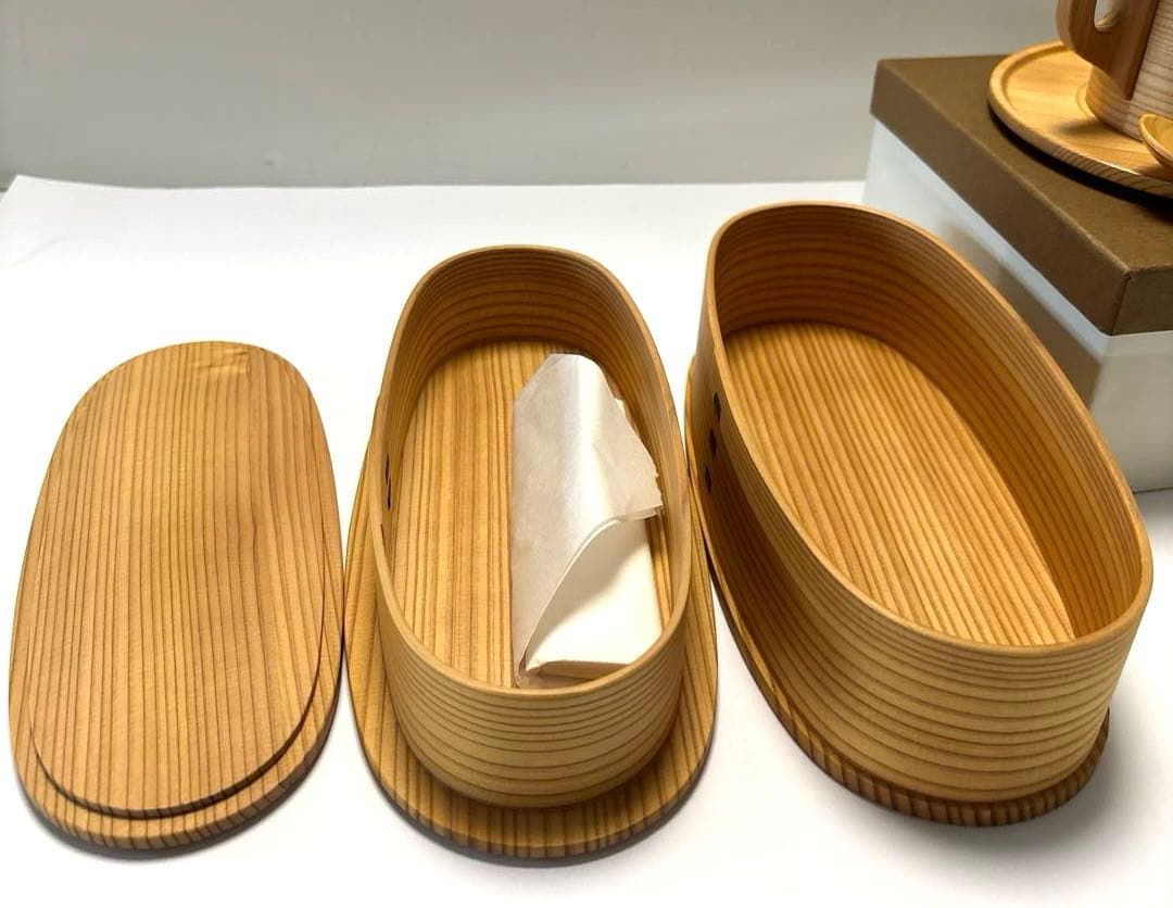 日本製 大館曲げわっぱ やぐら弁当 二段　と　曲物カップ　スプーン付セット未使用