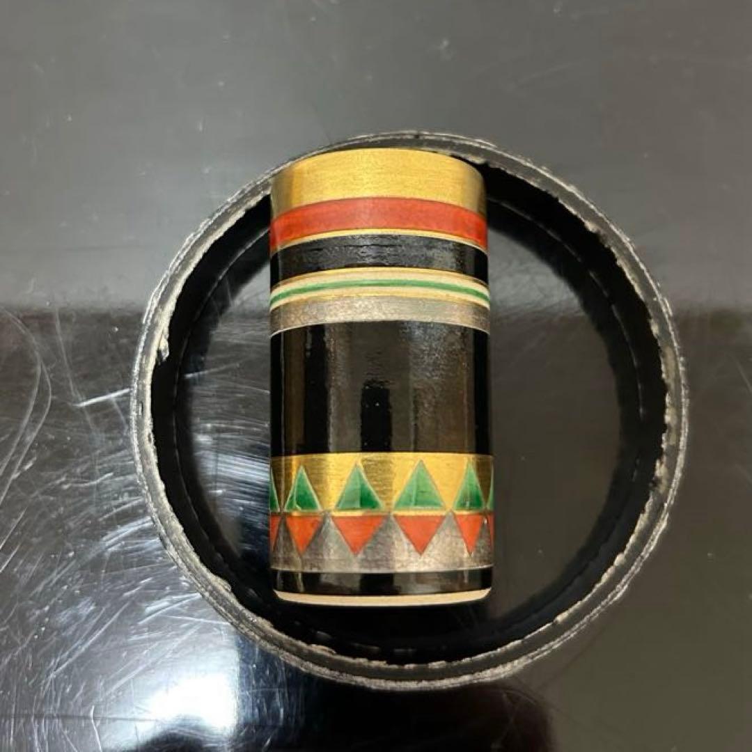 道八　模仁清色絵独楽図振出と茶巾筒