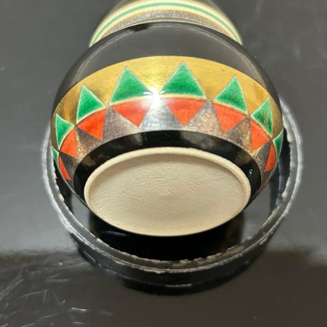 道八　模仁清色絵独楽図振出と茶巾筒