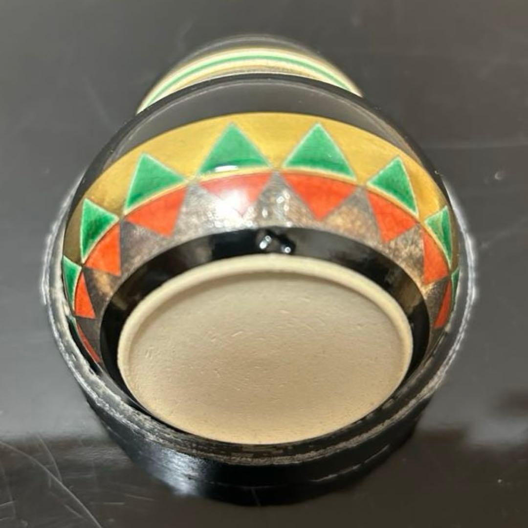 道八　模仁清色絵独楽図振出と茶巾筒