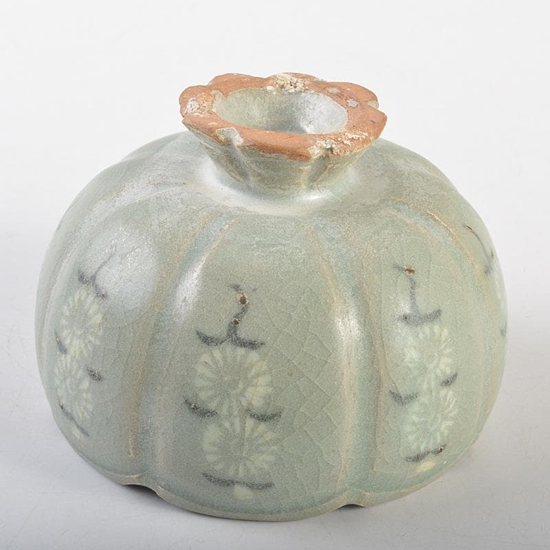 朝鮮美術　韓国　高麗青磁　象嵌花文　輪花碗　V　R7162