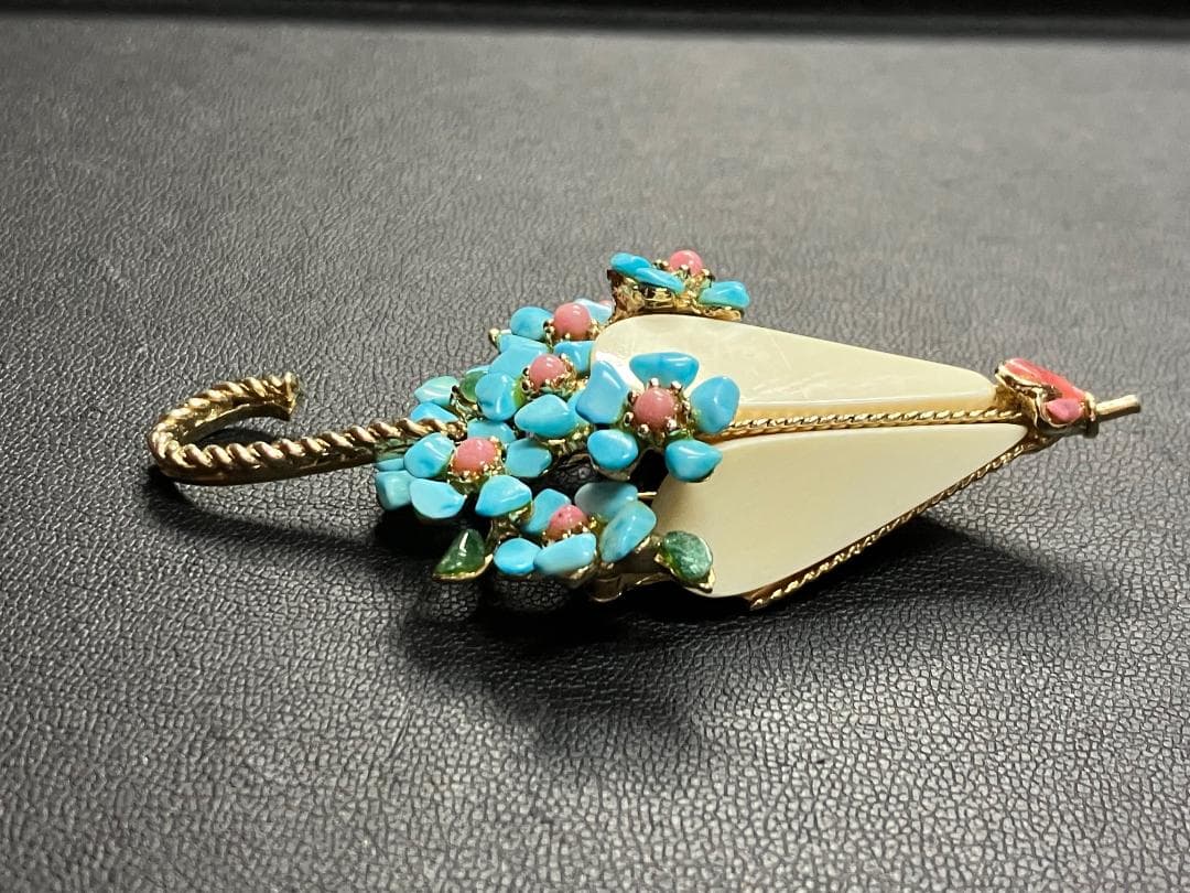 ヴィンテージ　スワボダ　Swoboda　ブローチ　傘　アンブレラ　フラワー