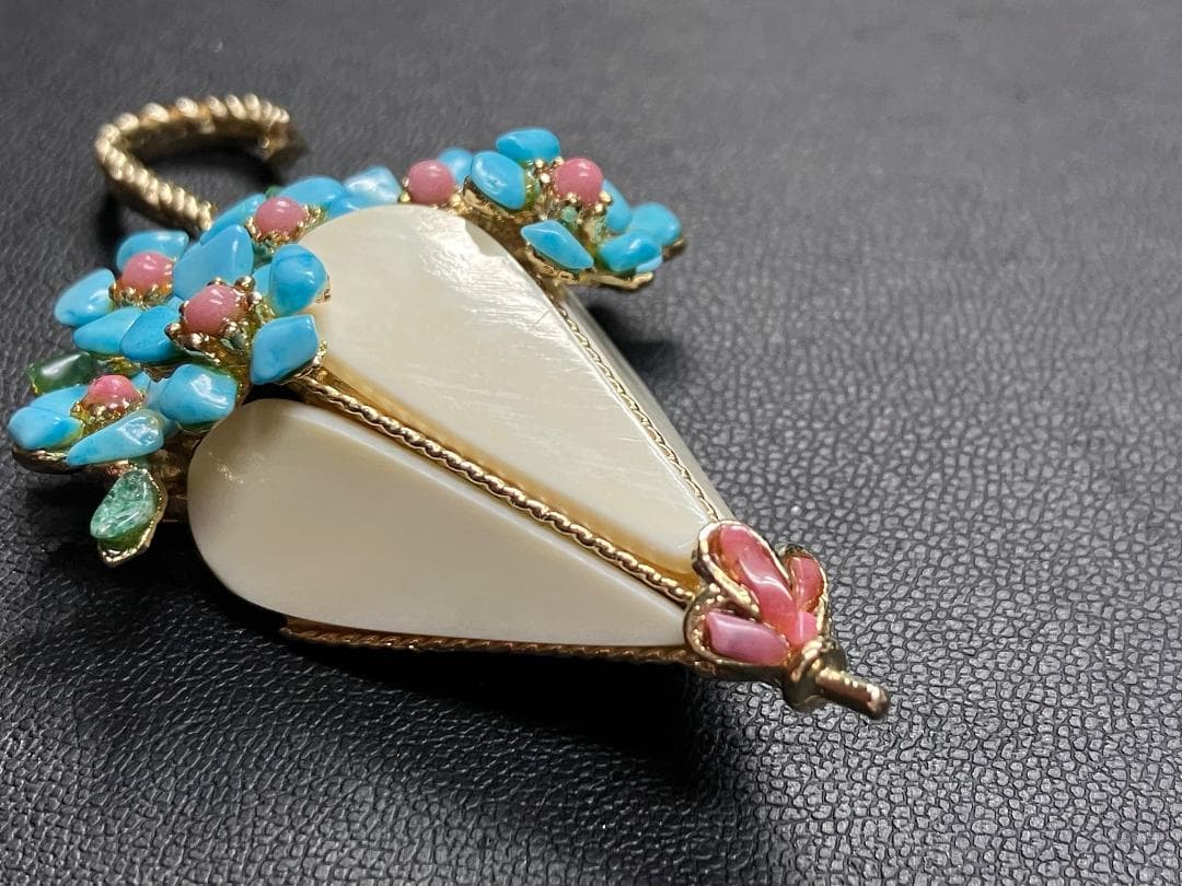 ヴィンテージ　スワボダ　Swoboda　ブローチ　傘　アンブレラ　フラワー