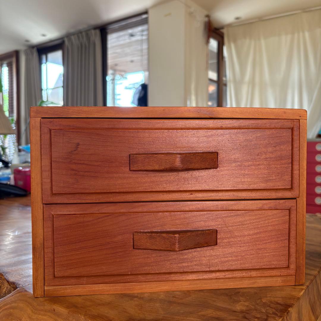 無垢材 ヴィンテージ小引き出し 2段／昭和レトロ／チェリー材／職人手仕事