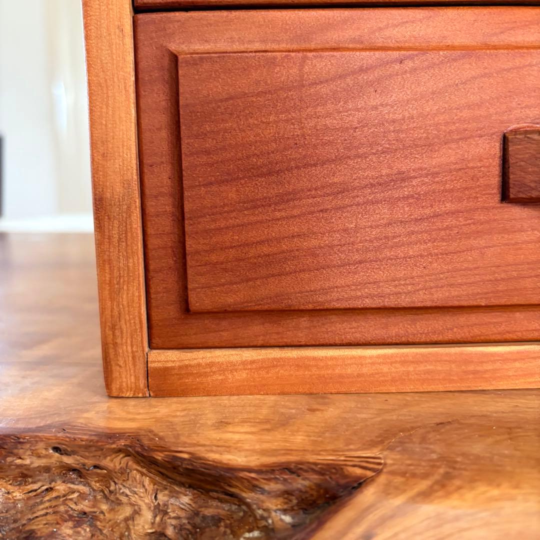 無垢材 ヴィンテージ小引き出し 2段／昭和レトロ／チェリー材／職人手仕事