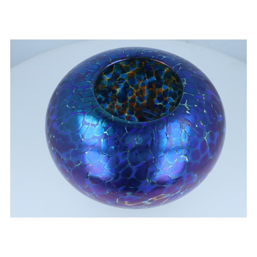 泡模様の紫色陶器 アート花瓶 オーロラ彩・細胞模様・彫刻的造形